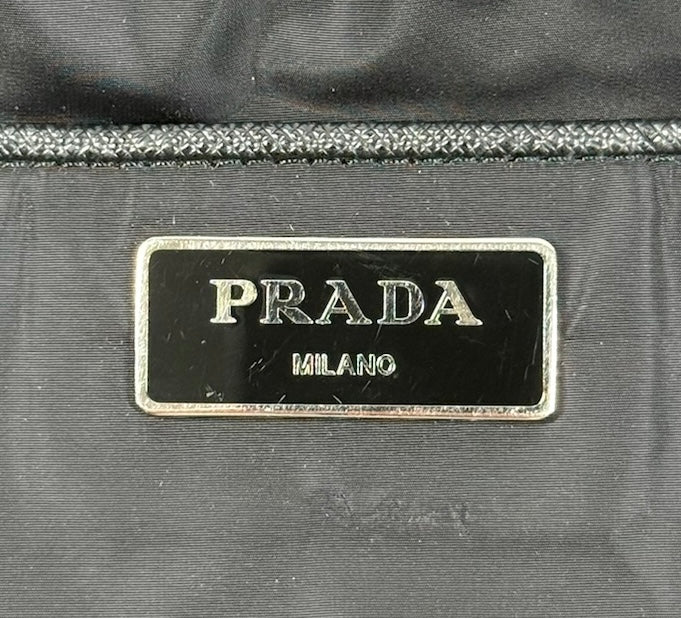 Prada Vintage Black & Green Nylon Leopard Print Tessuto Shoulder Tote Bag