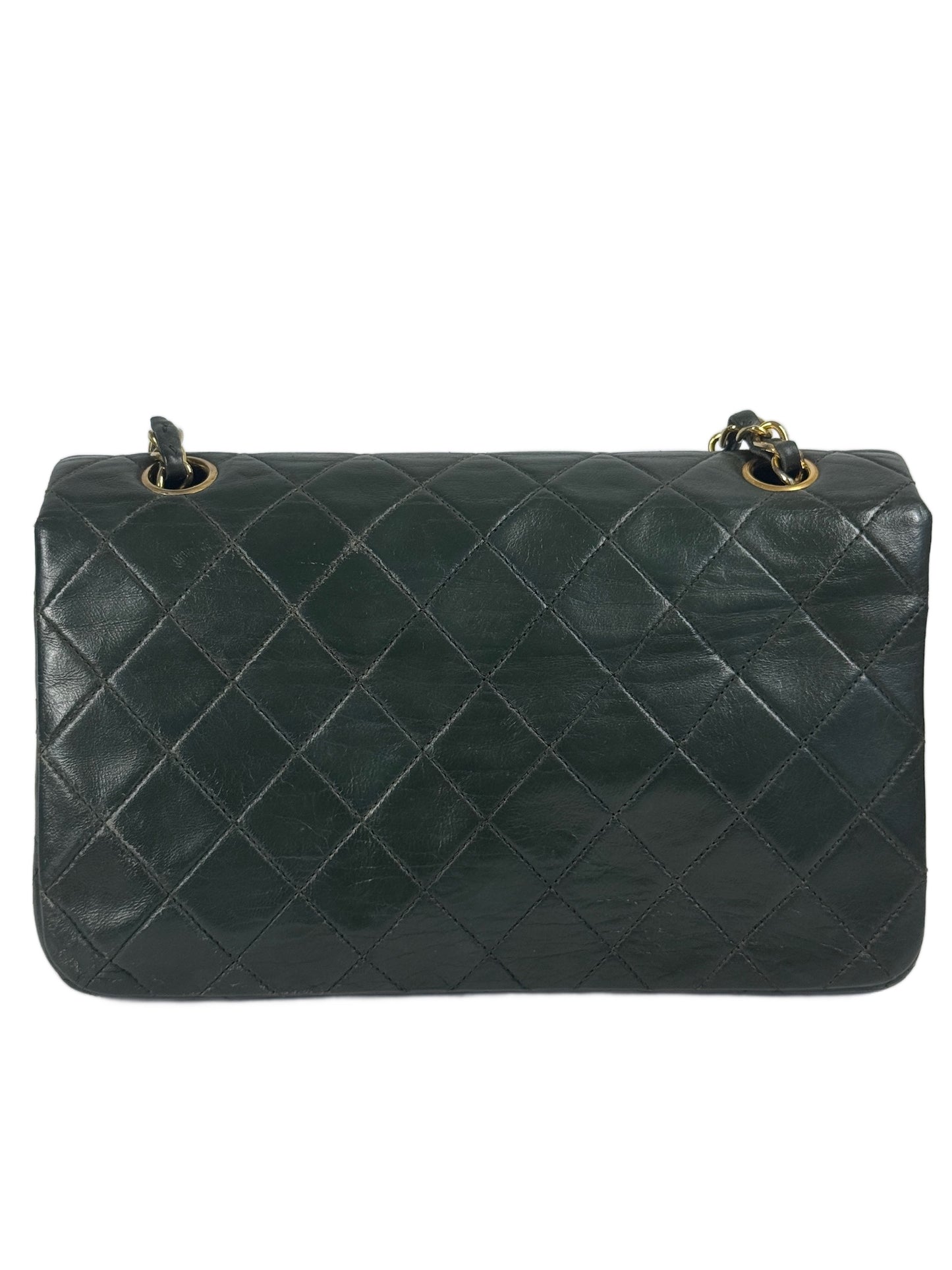 Chanel Vintage 00s Khaki Green Quilted Lambskin Small Classic Single Flap Turn Lock Shoulder Bag