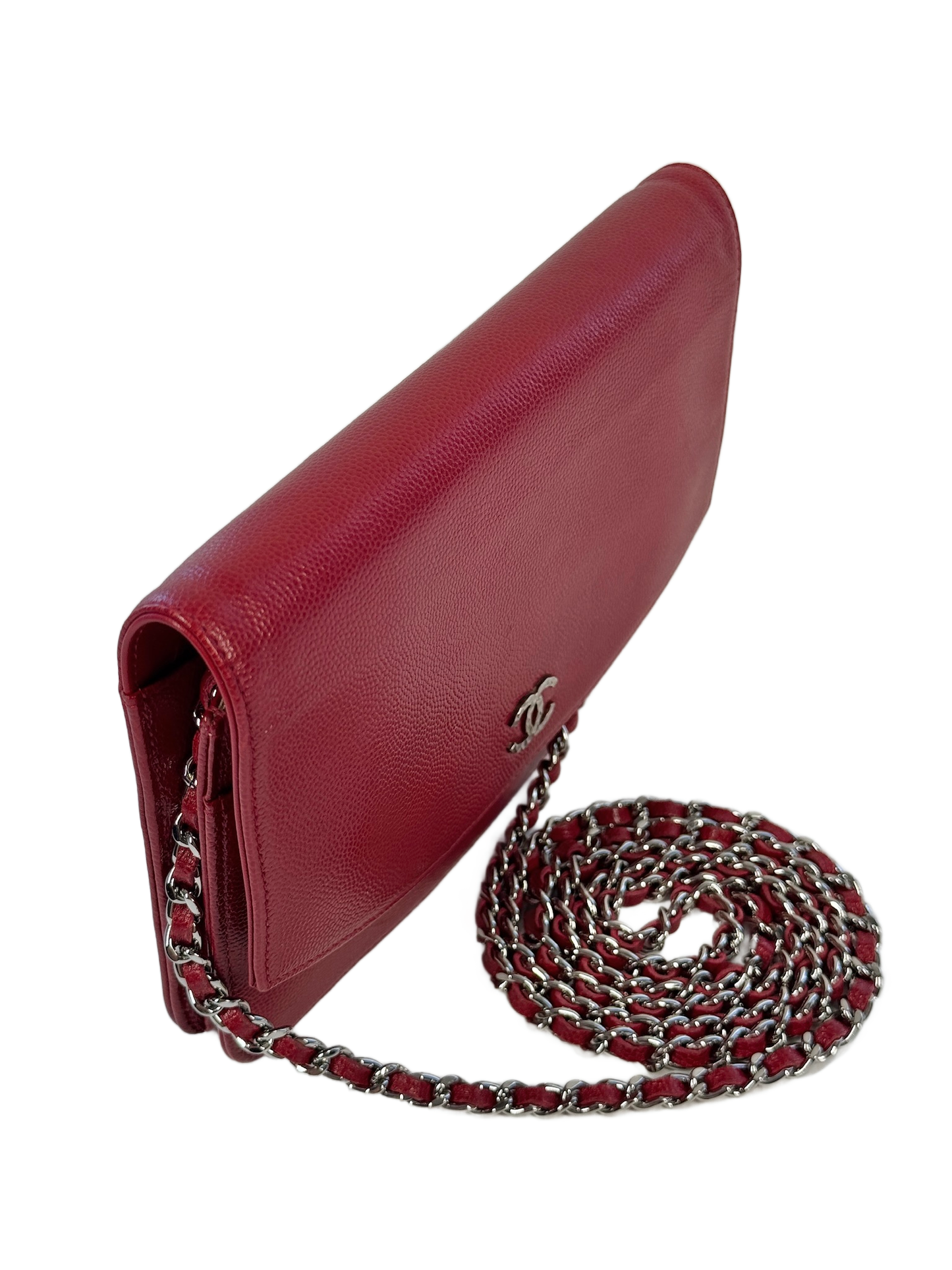 Chanel 2011 Red Caviar Leather Wallet On Chain Crossbody Bag