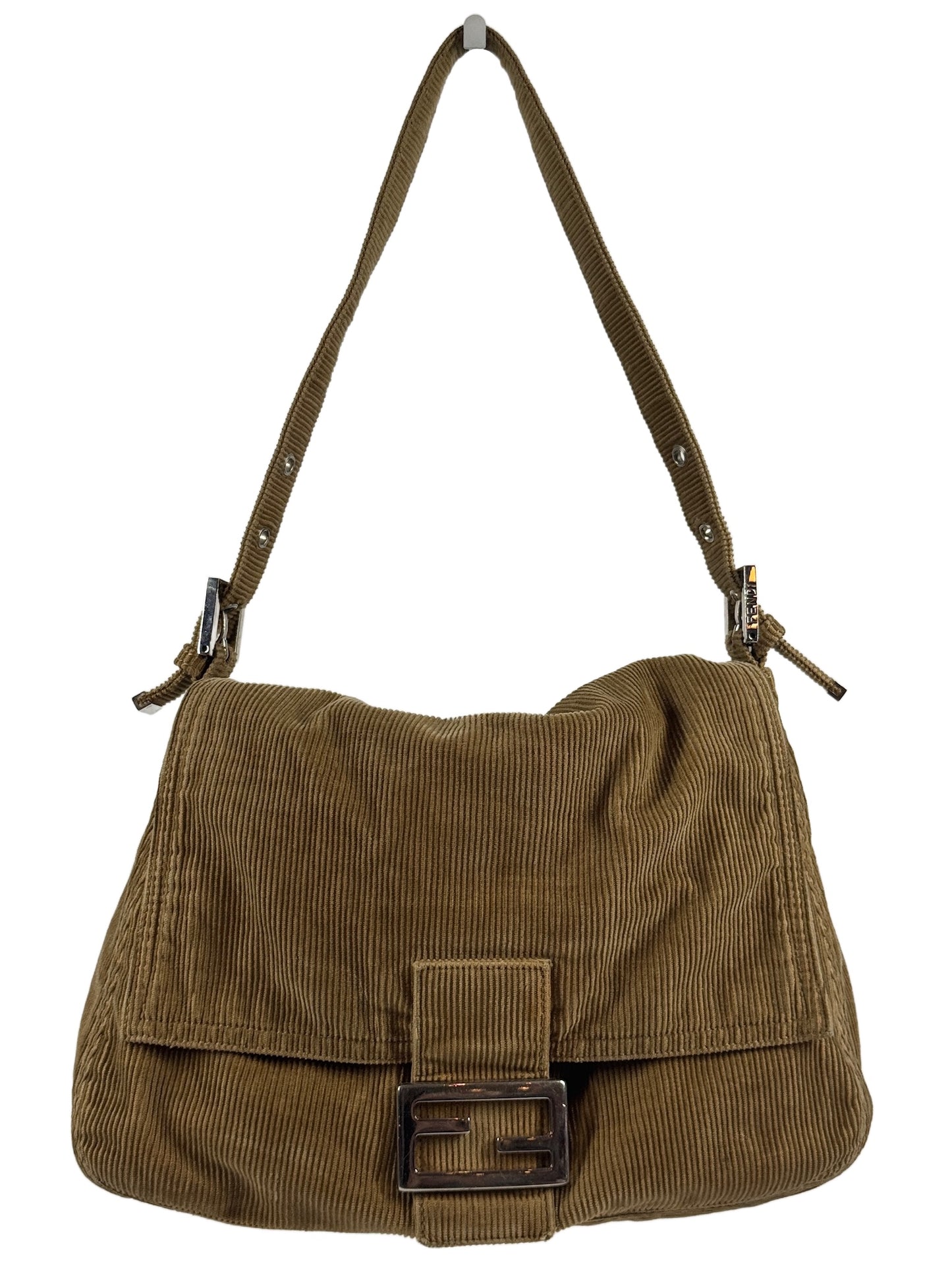 Fendi Vintage Beige Corduroy Mamma Baguette Shoulder Bag