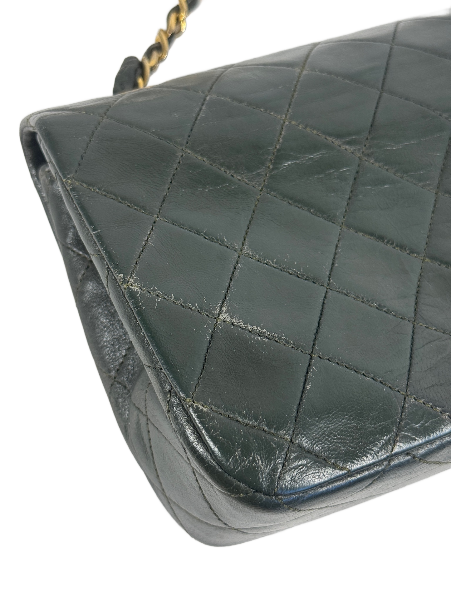 Chanel Vintage 00s Khaki Green Quilted Lambskin Small Classic Single Flap Turn Lock Shoulder Bag