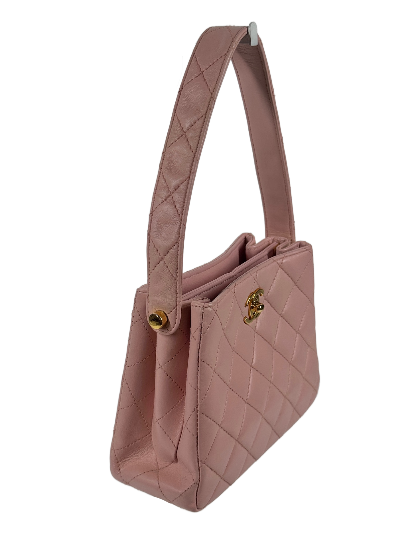 Chanel Vintage 90s Sakura Pink Lambskin Mini / Small Kelly Top Handle Bag w 24K Gold Plated Hardware