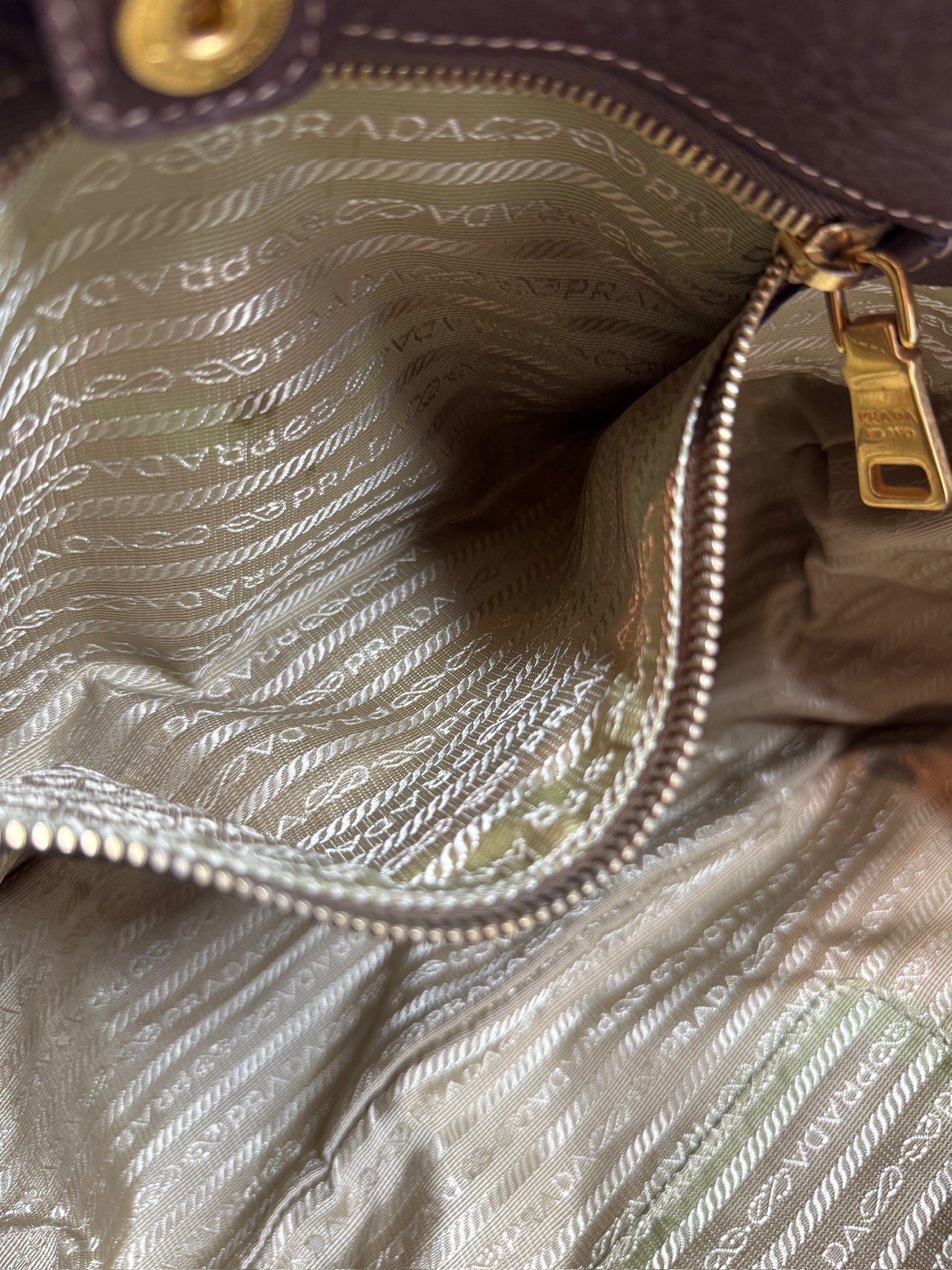 Prada Vintage Brown Jacquard Canapa Canvas Medium Shoulder Tote Bag