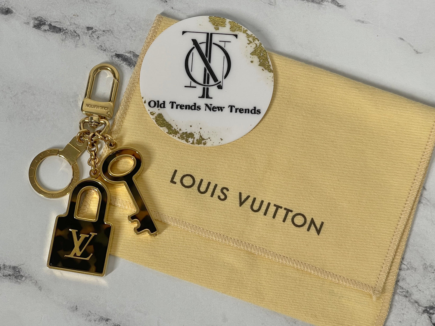 Louis Vuitton Vintage Monogram Resin Tortoise & Gold Lock & Key Bag Charm & Key Holder