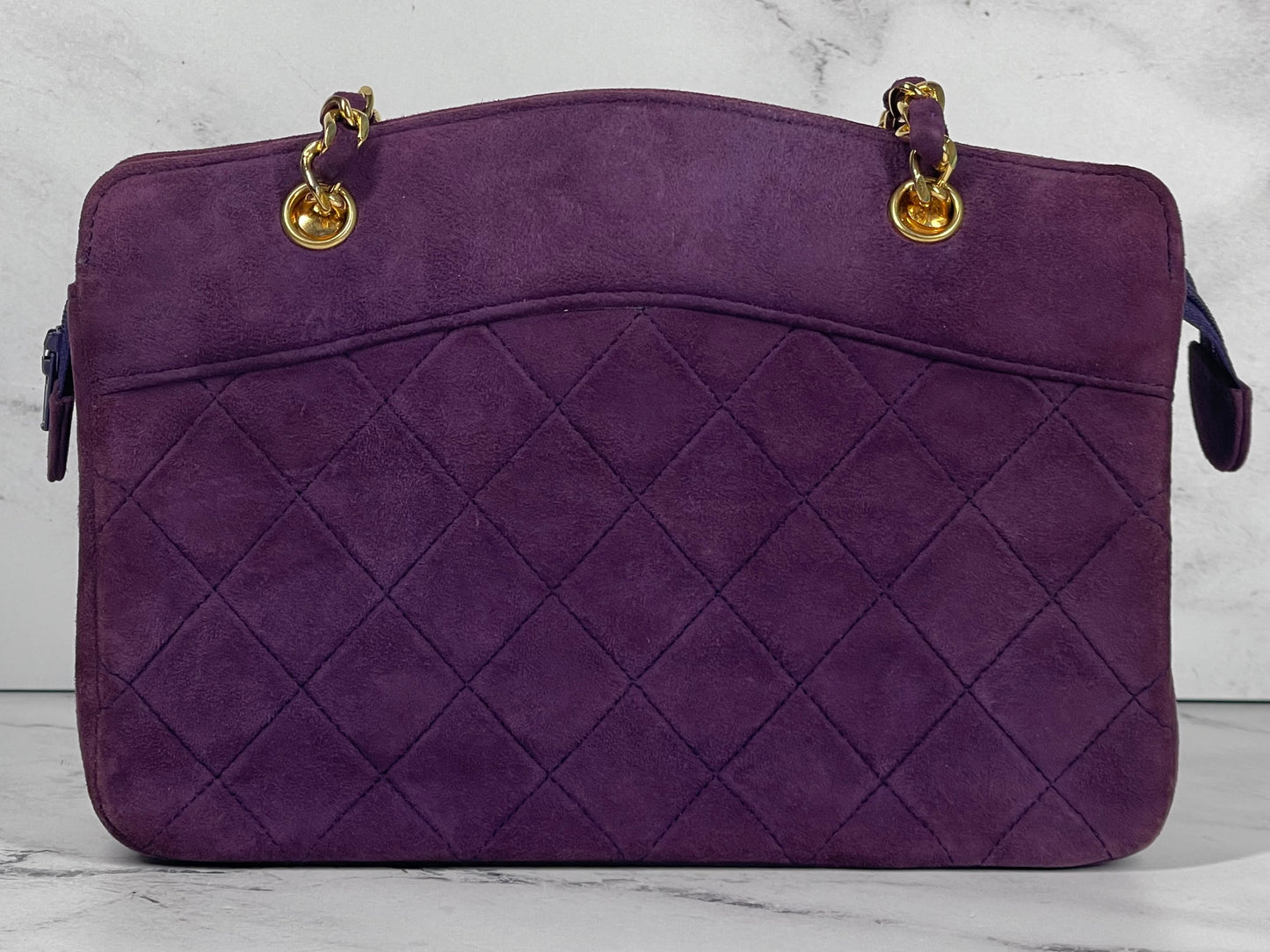 Chanel Vintage 1 Series Eggplant Purple Suede Chain Shoulder Bag w 24K GPHW
