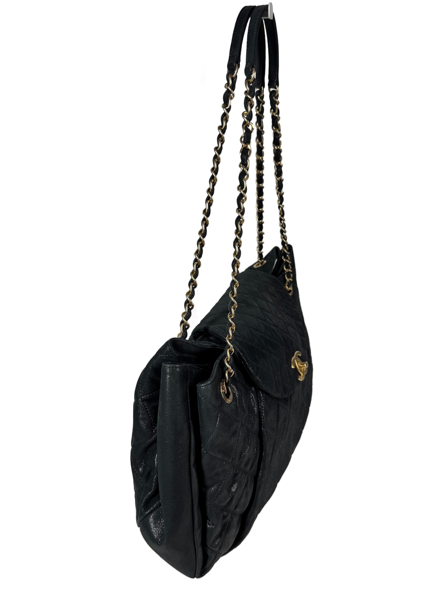 Chanel 2011 Iridescent Turquoise Crinkled Calfskin Quilted Accordion Shoulder Tote Bag