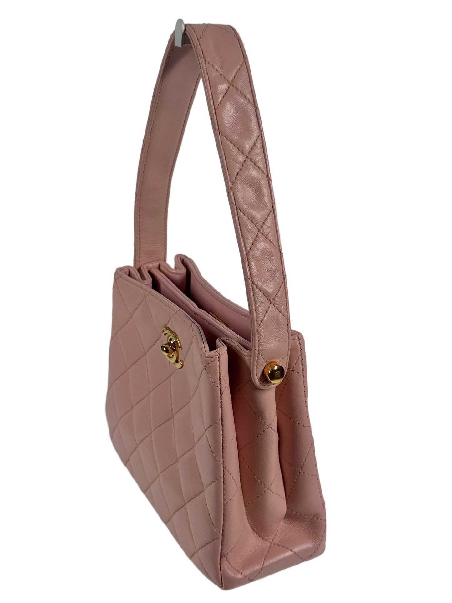 Chanel Vintage 90s Sakura Pink Lambskin Mini / Small Kelly Top Handle Bag w 24K Gold Plated Hardware