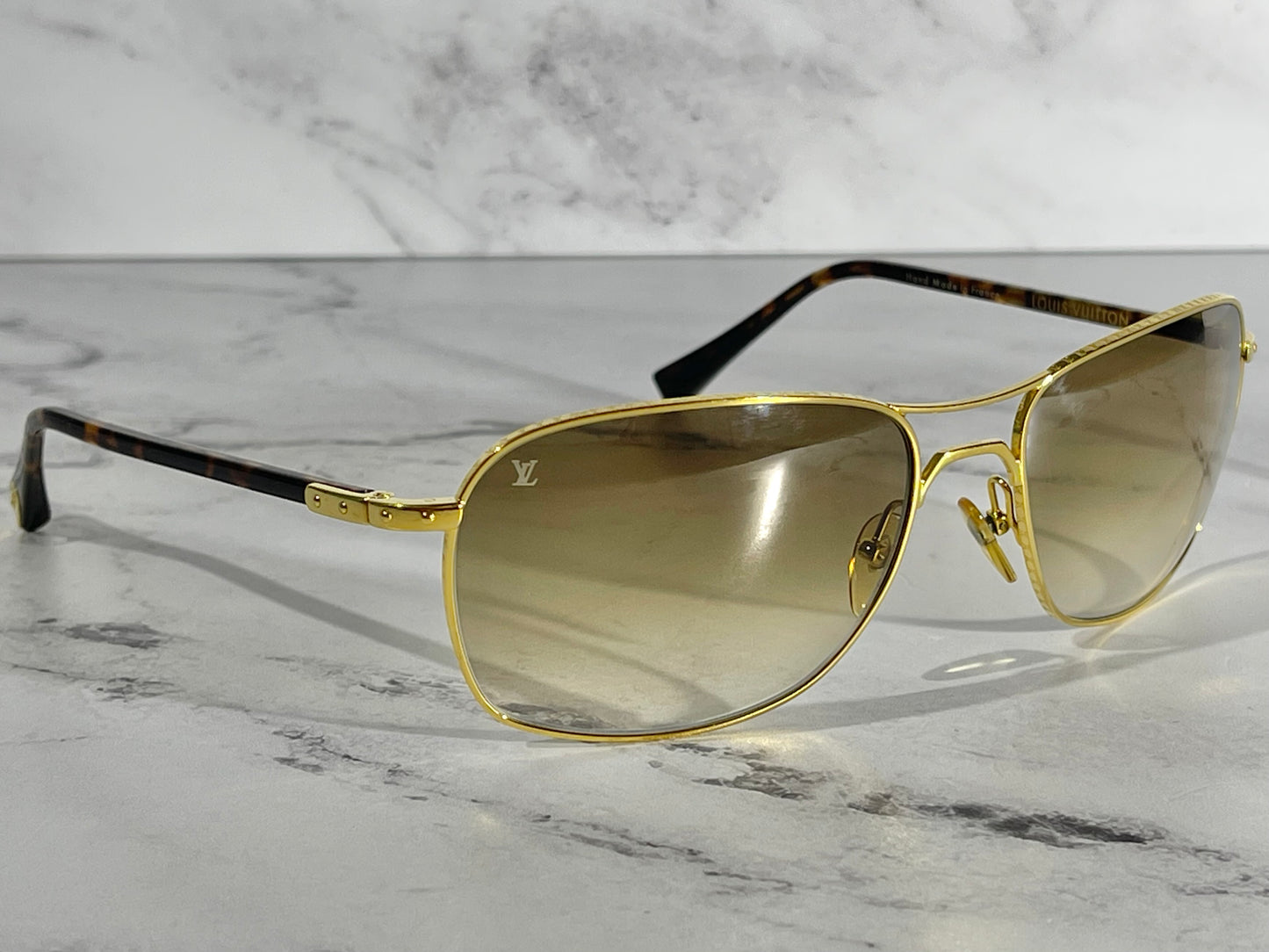 Louis Vuitton Vintage Tortoise Brown & Gold Monogram Gradient Conspiration Pilote Aviator Sunglasses
