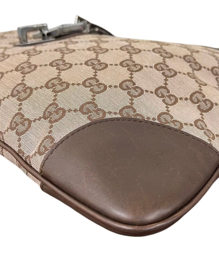 Gucci Vintage Light Brown Satin GG Monogram Medium Jackie Shoulder Bag