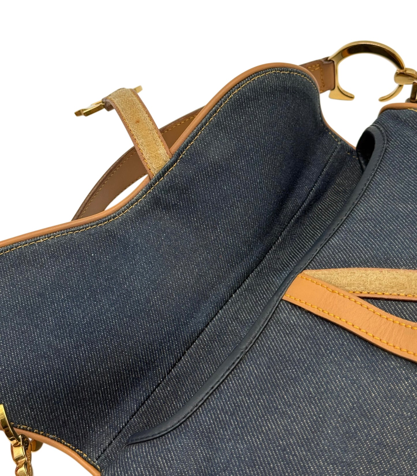 Dior Vintage 2001 Blue Denim Double Saddle Bag
