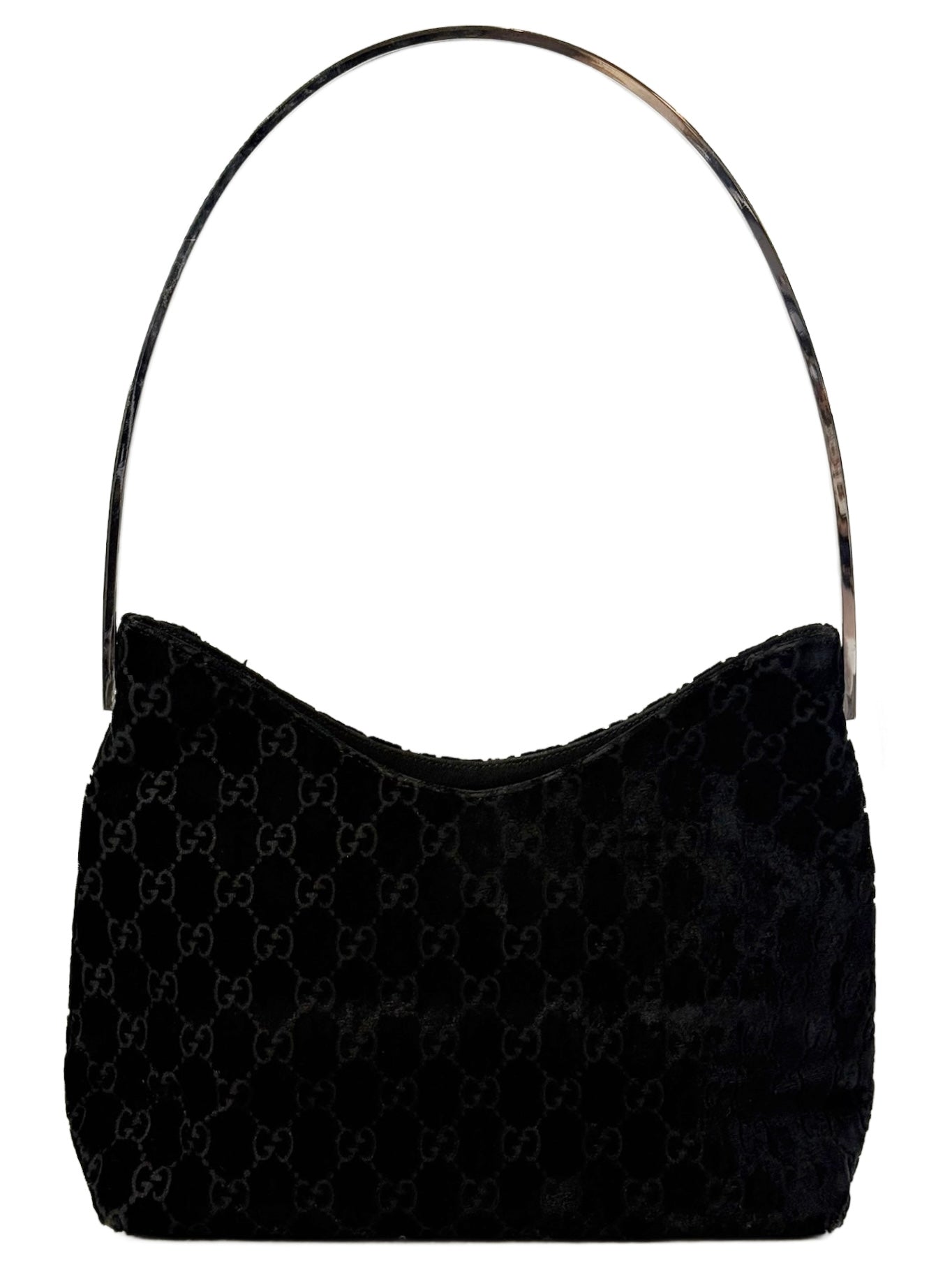 Gucci by Tom Ford Vintage Black Velour GG Monogram Metal Handle Bag