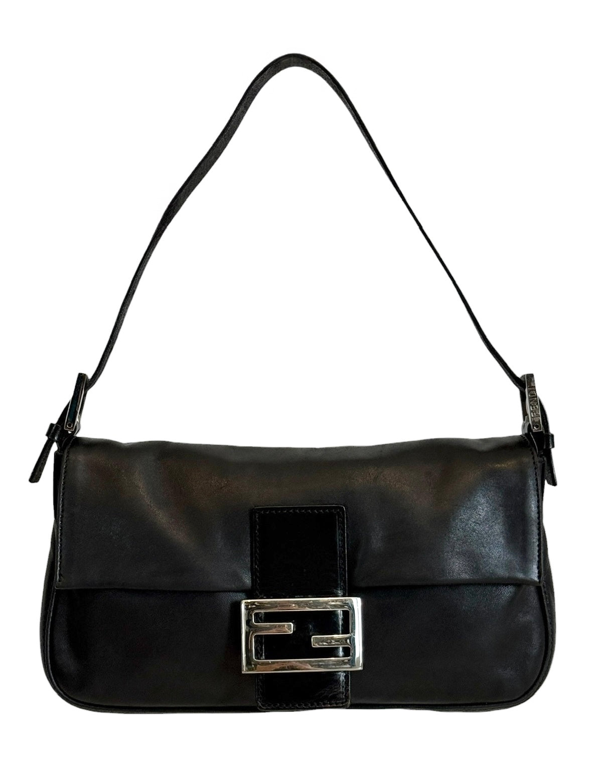Fendi Vintage Black Lambskin Shoulder Baguette Bag with SHW