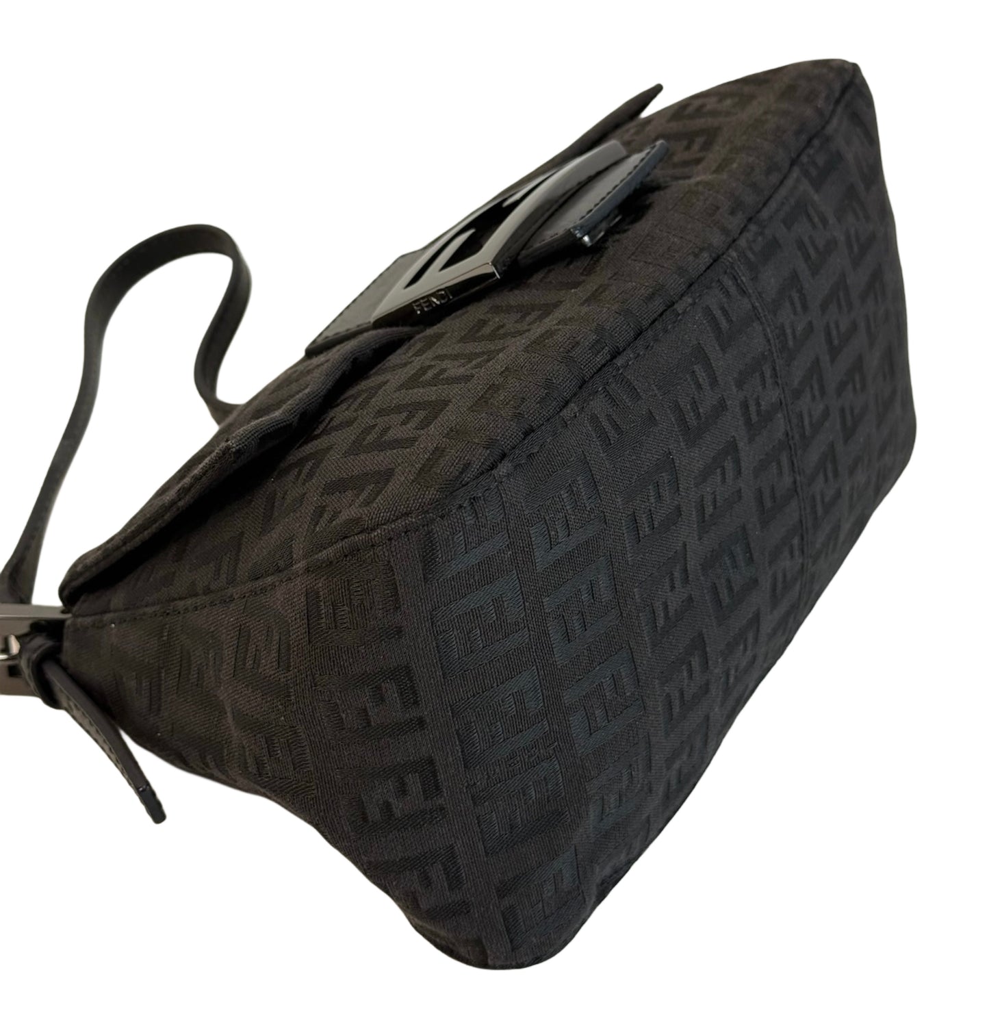 Fendi Vintage Black Zucchino Zucca Monogram Mini Mamma Shoulder Baguette Bag
