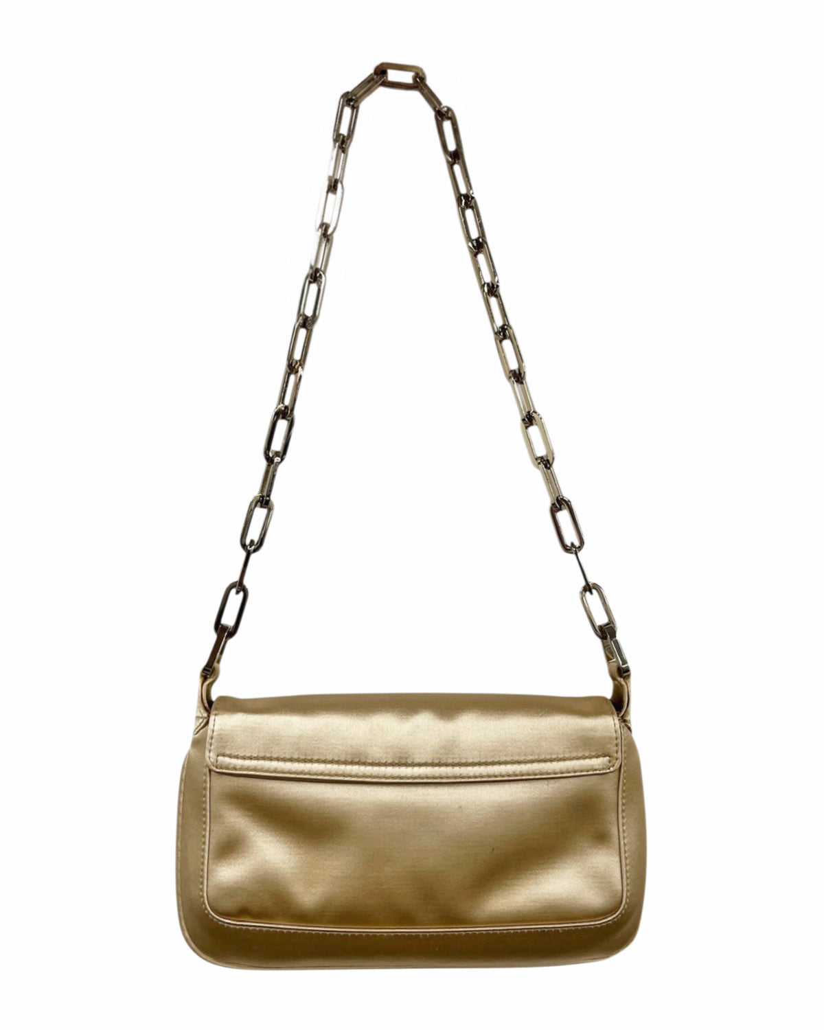 Gucci Vintage Champagne Gold Satin Chain Shoulder Evening Bag