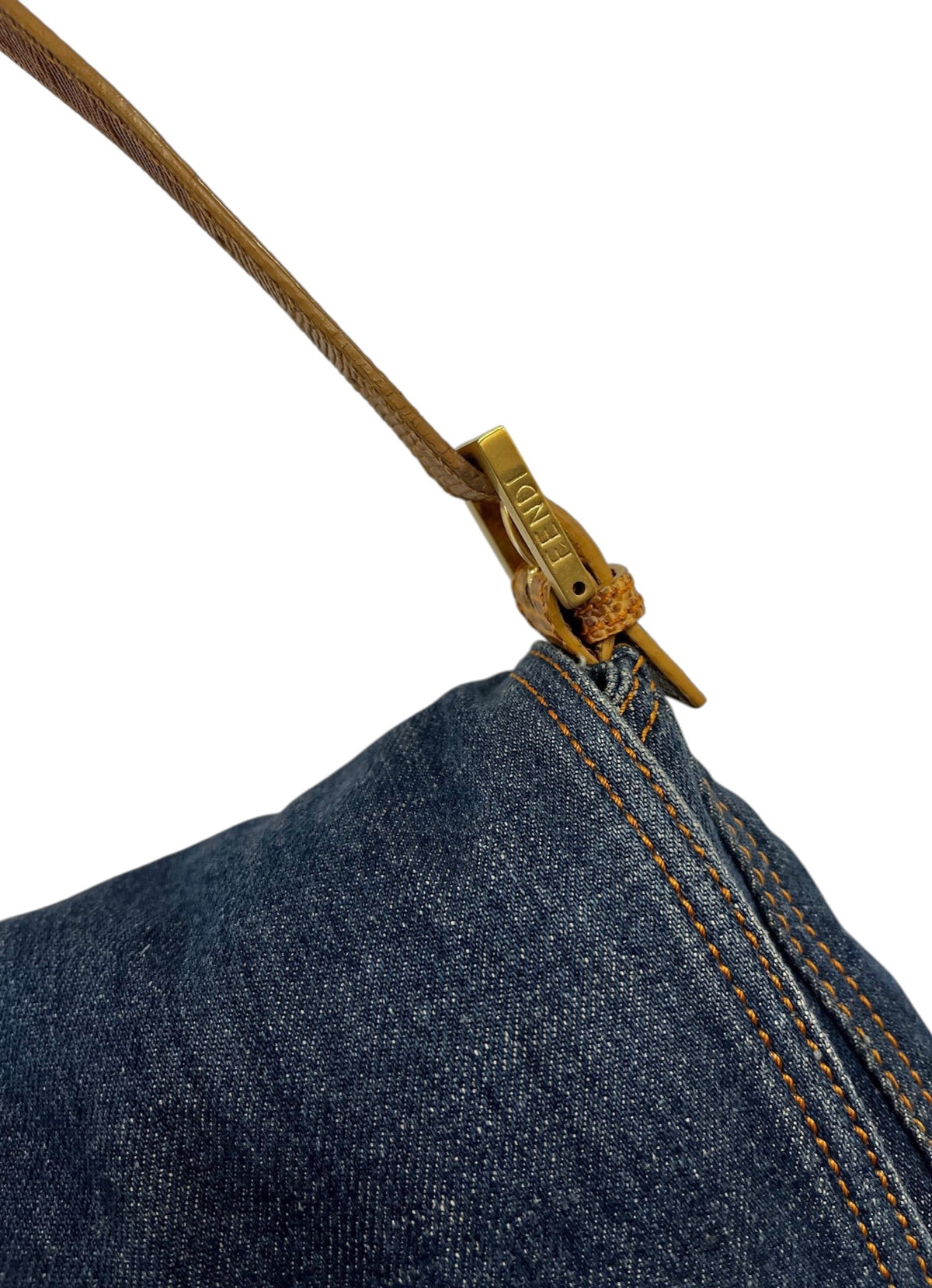 Fendi Vintage Blue Denim Beige Lizard Trim Mamma Shoulder Baguette Bag