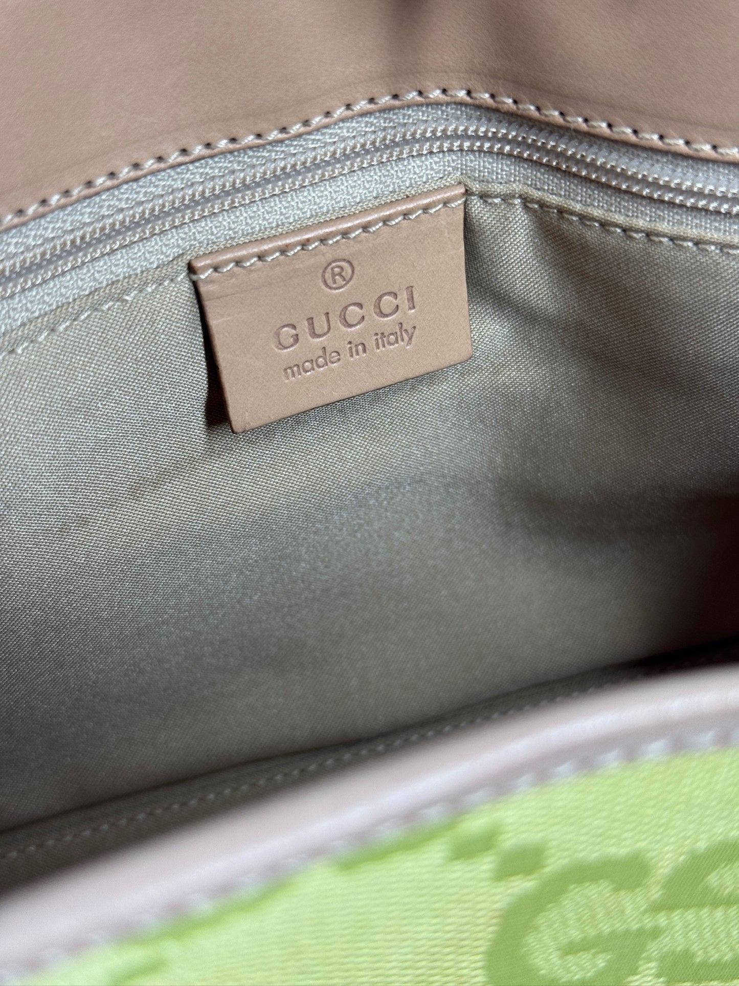 Gucci Vintage Neon Green Giant GG Monogram Small Jackie Bag