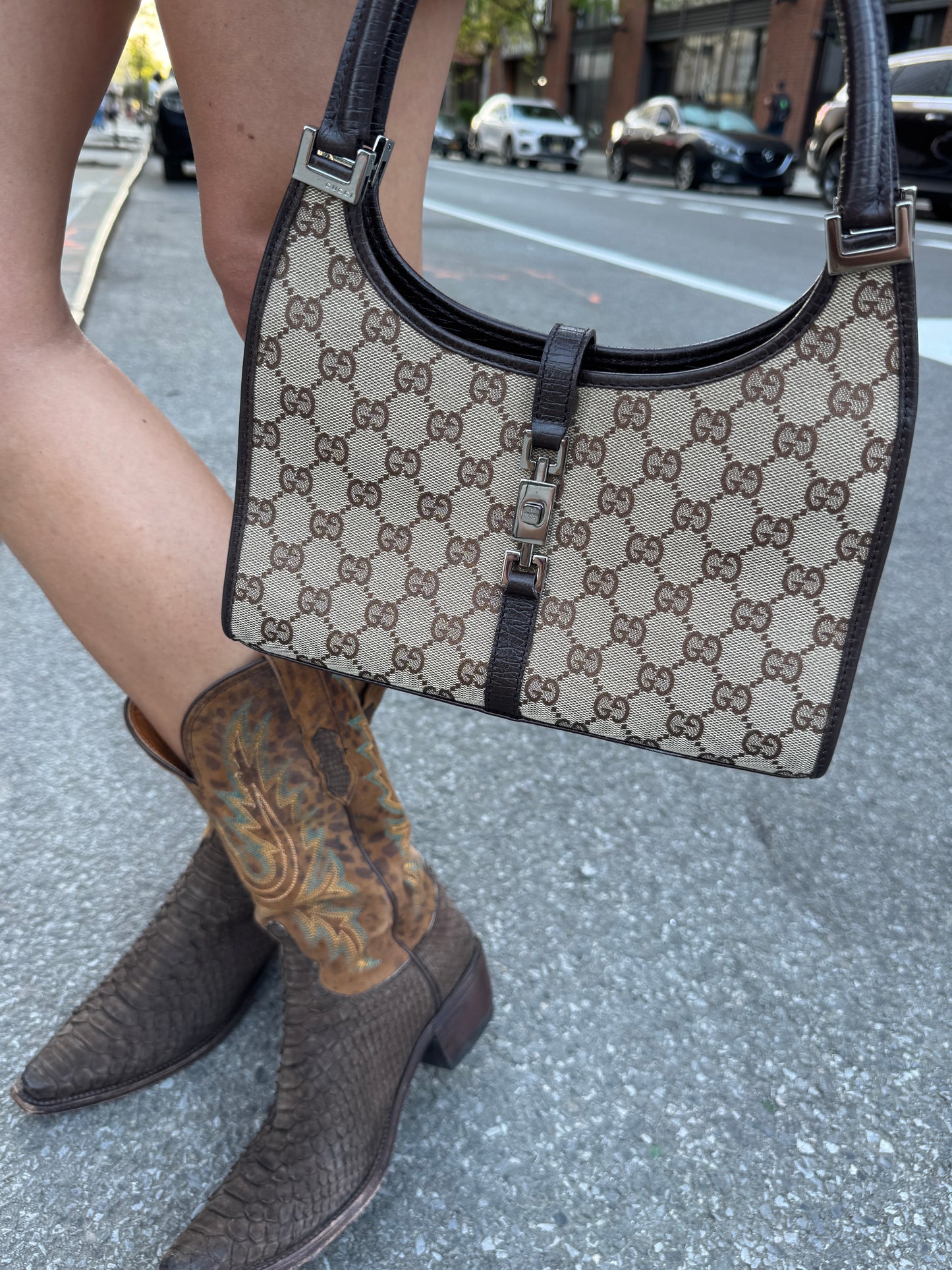 Gucci Vintage Brown GG Monogram Jackie Shoulder Bag