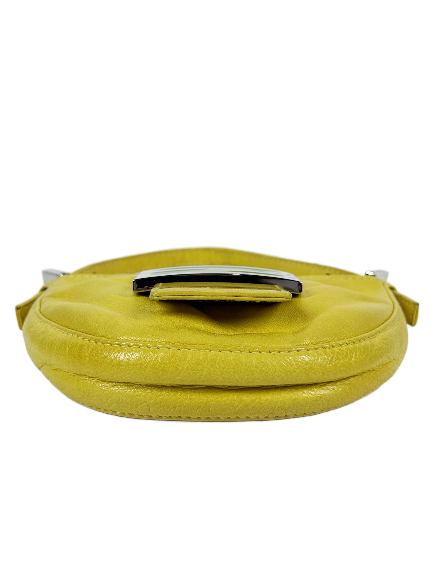 Fendi Vintage Yellow Lambskin Green Logo Mini Croissant Baguette