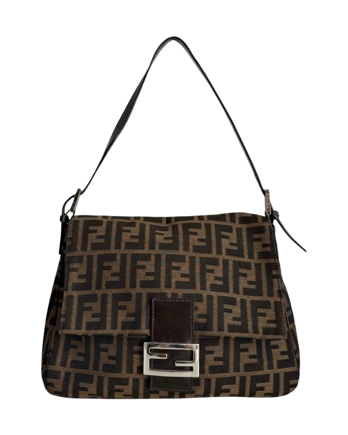 Fendi Vintage Brown Zucca Monogram Classic Mamma Shoulder Baguette Bag with SHW