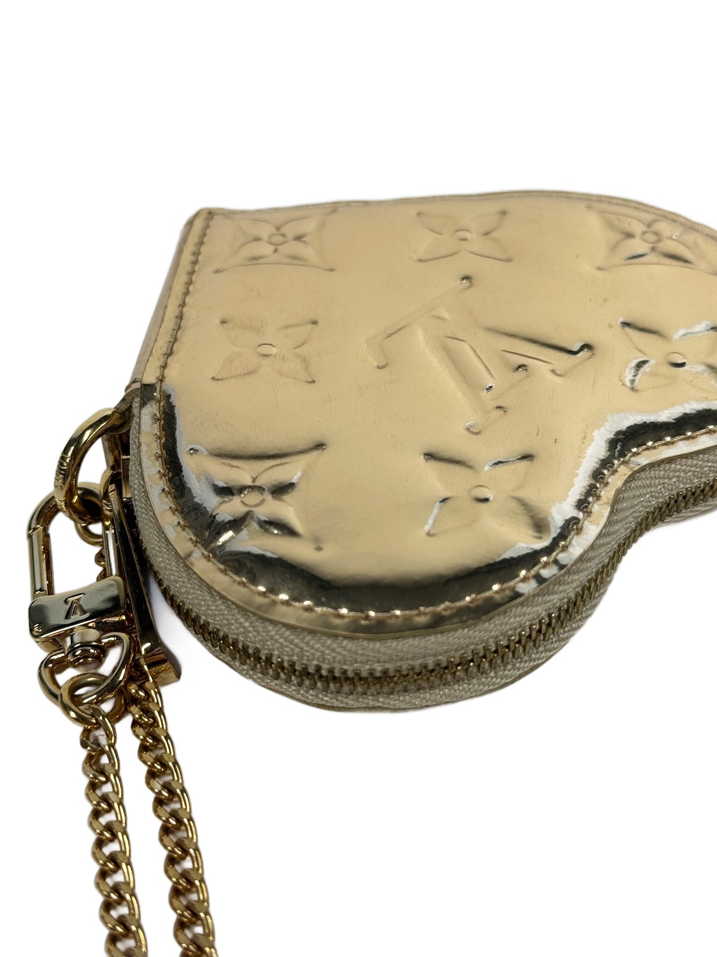 Louis Vuitton Vintage 2007 Gold Miroir Mirror Monogram Heart Coin Purse Bag Charm Pouch