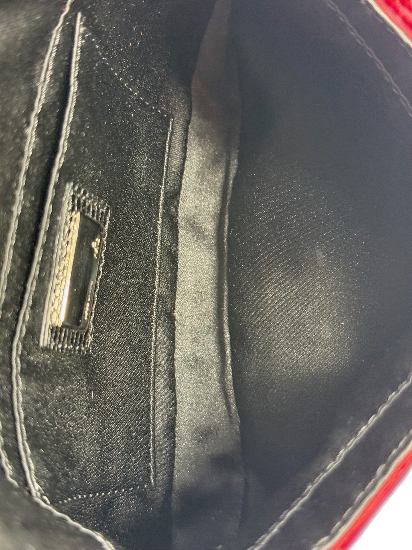 Fendi Vintage Red & Black Beaded Lizard Trim Crystal Embellished Mini Baguette Bag