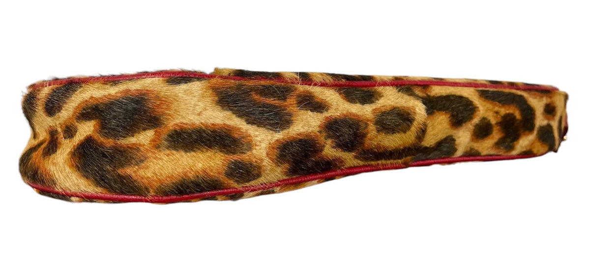 Dior Vintage 2004 Leopard Print Pony Hair Red Trim Mini Saddle Pochette Shoulder Bag