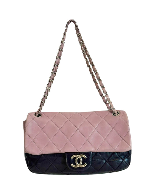 Chanel Vintage 2008-2009 Bi-Color Purple Quilted Lambskin Medium Single Flap Bag
