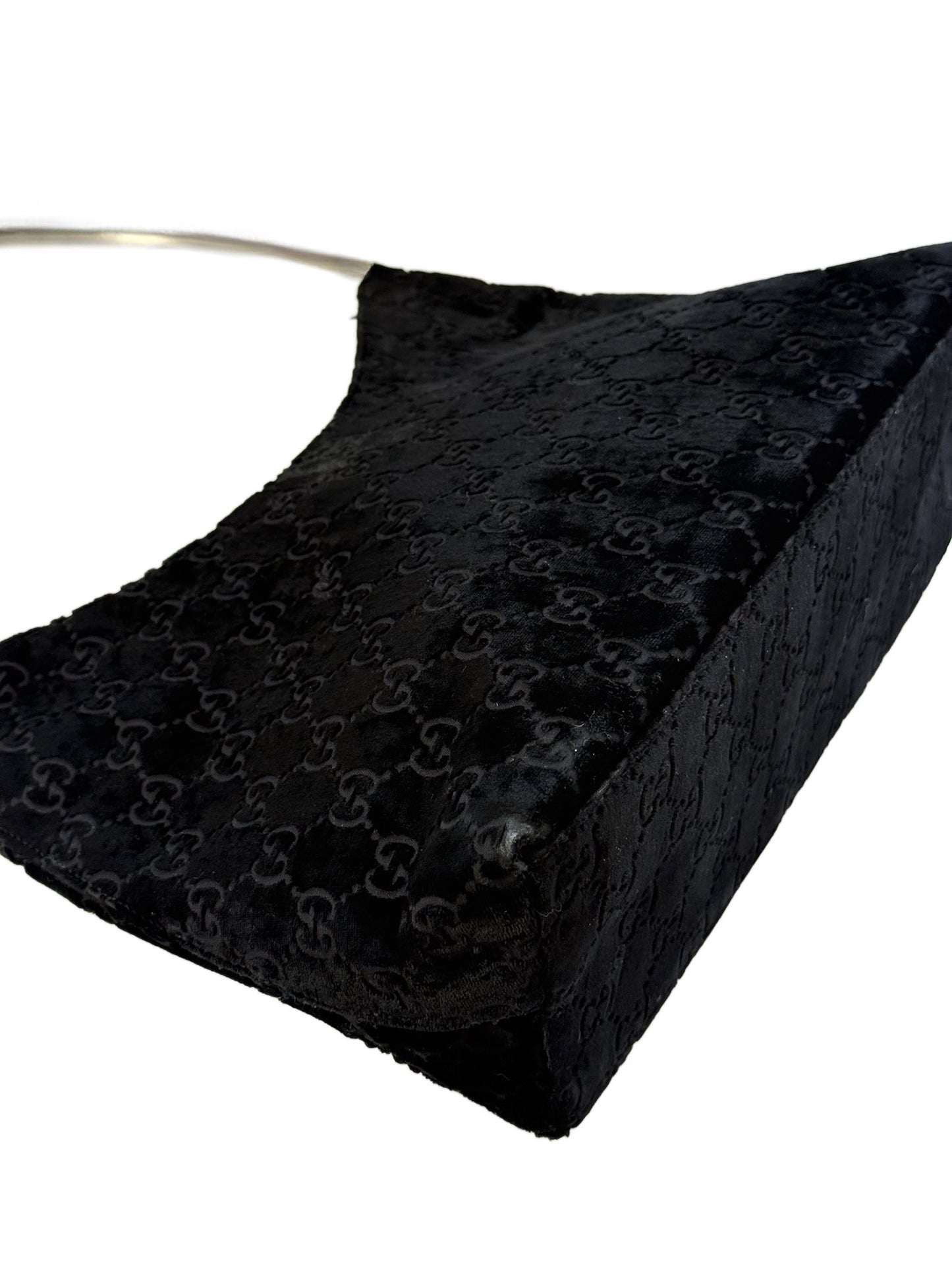 Gucci by Tom Ford Vintage Black Velour GG Monogram Metal Handle Bag