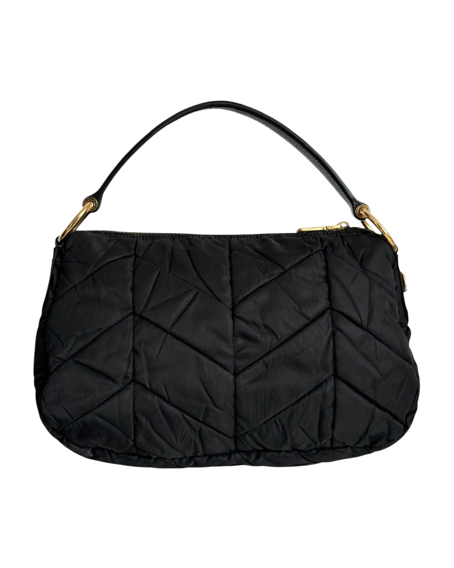 Prada Vintage Black Chevron Quilted Nylon Medium Hobo Top Handle Pochette Bag