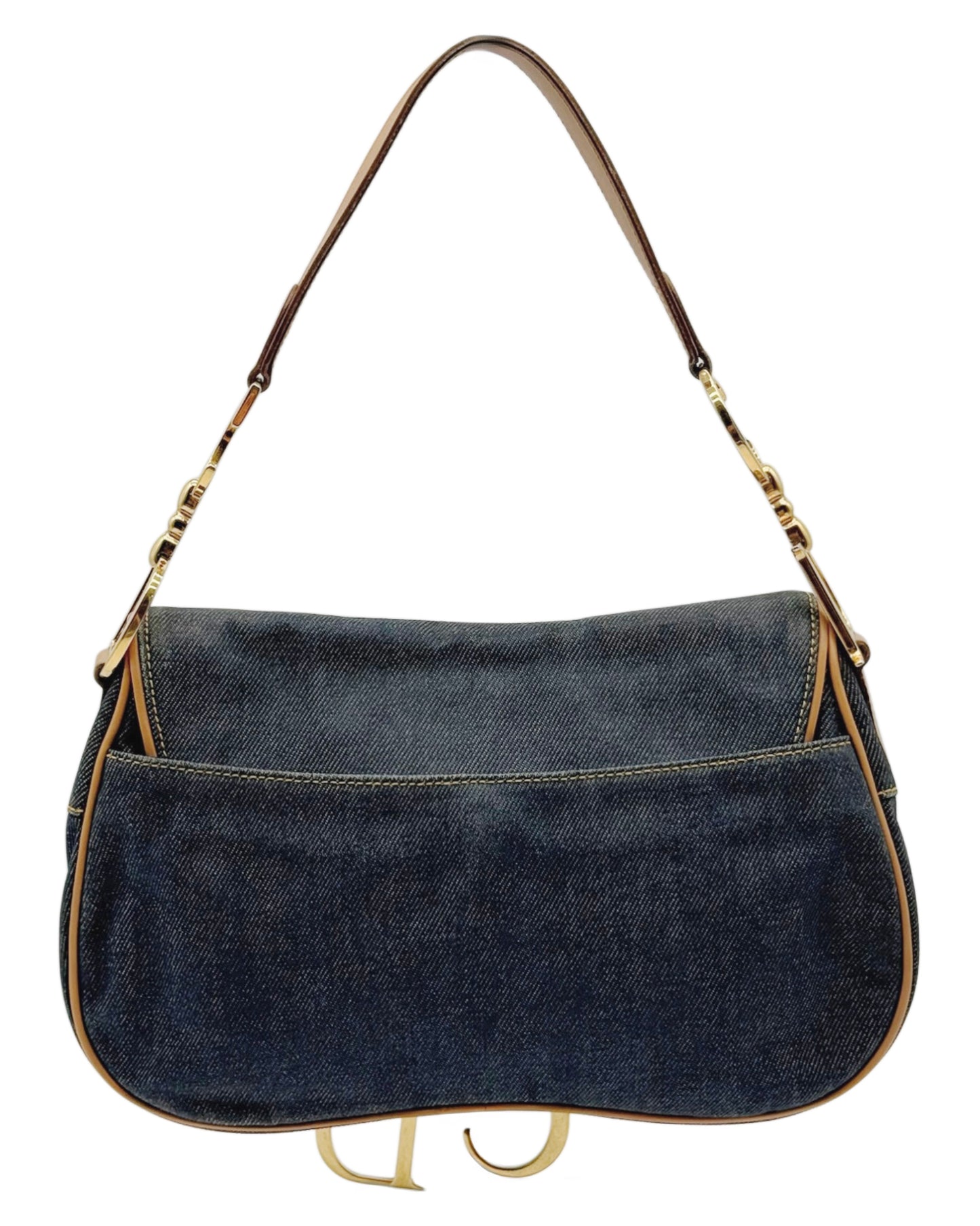Dior Vintage 2001 Blue Denim Double Saddle Bag