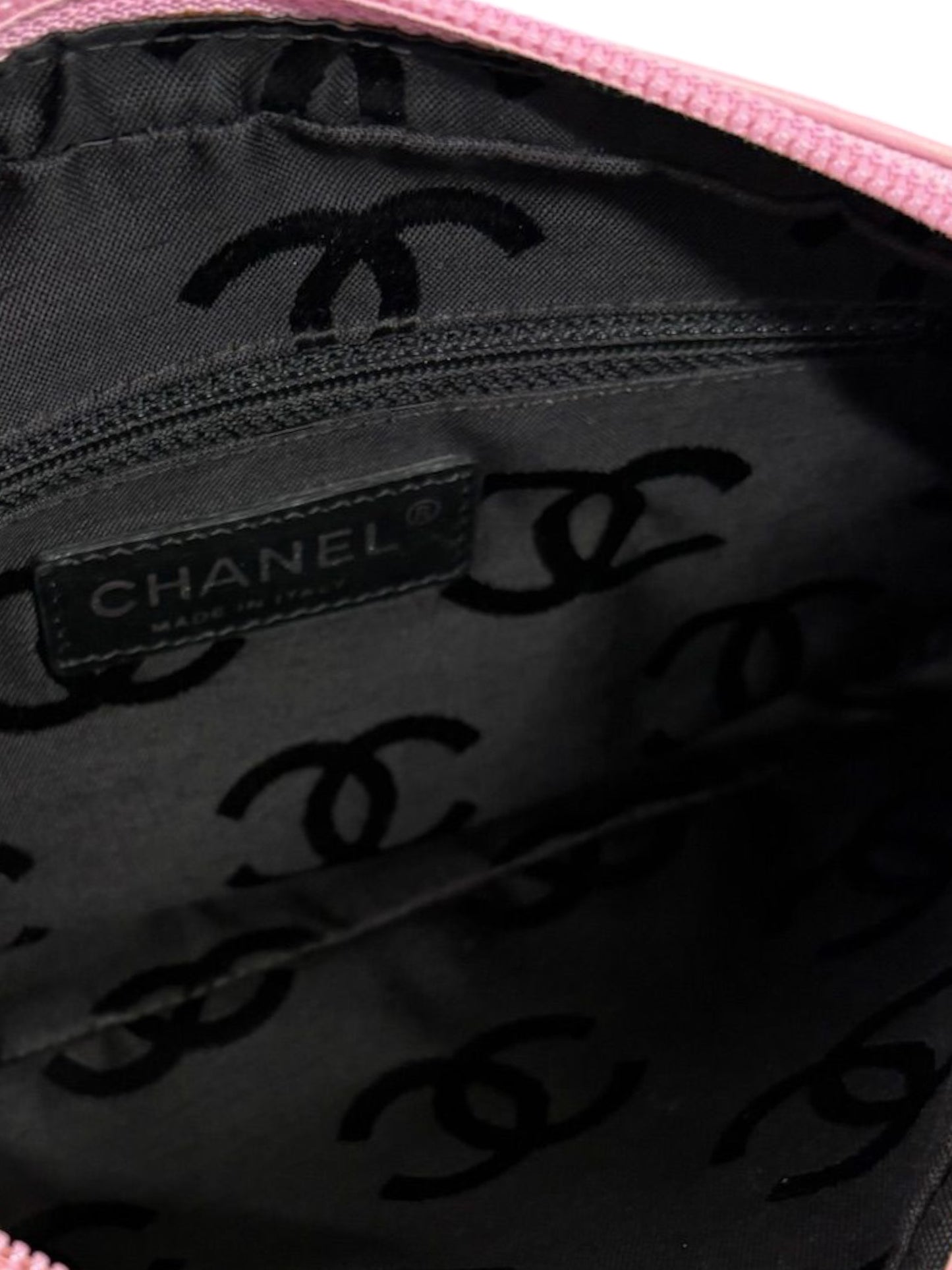 Chanel Vintage 00s Pink & Black Quilted Lambskin CC Cambon Pochette Shoulder Bag