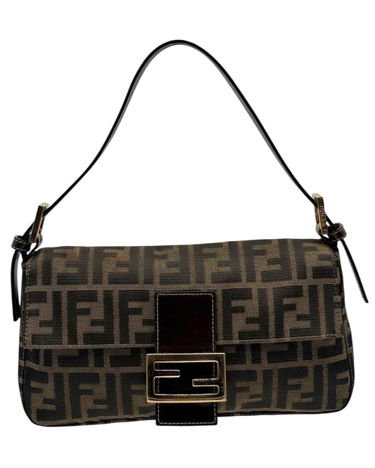 Fendi Vintage Brown Zucca Monogram Classic Baguette with Gold Hardware