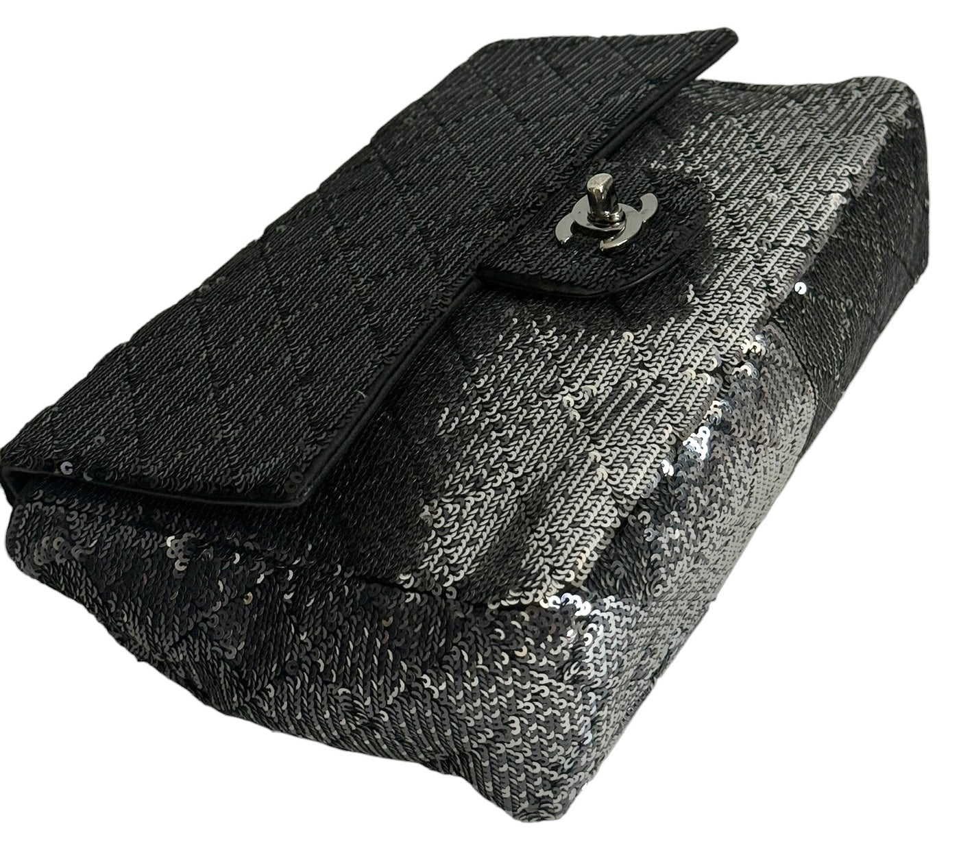 Chanel 2015 Gradient Black & Silver Sequin Quilted Medium Classic Single Flap Bag