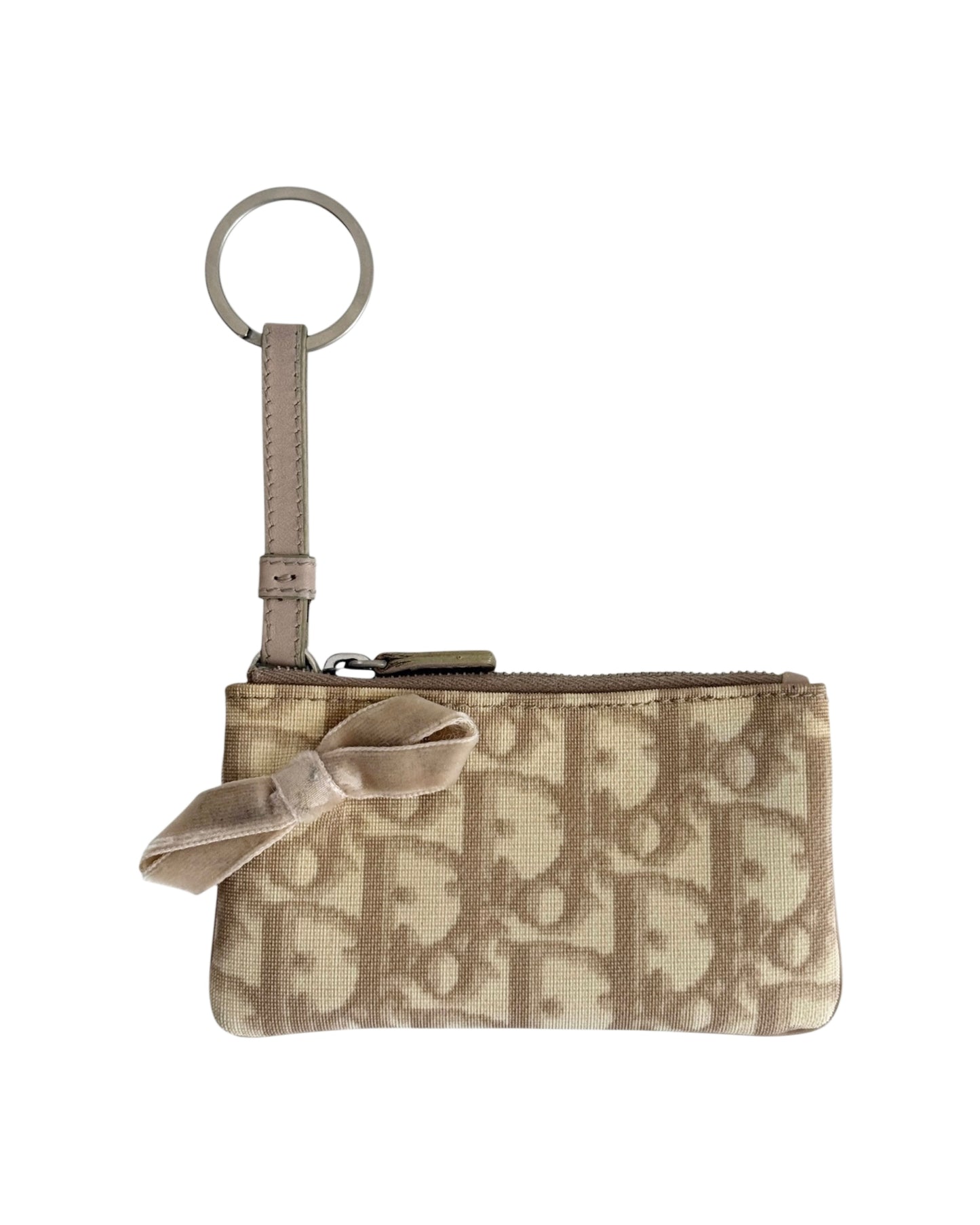 Dior Vintage 2005 Beige Trotter Monogram Romantique Card Holder Key Chain Pouch