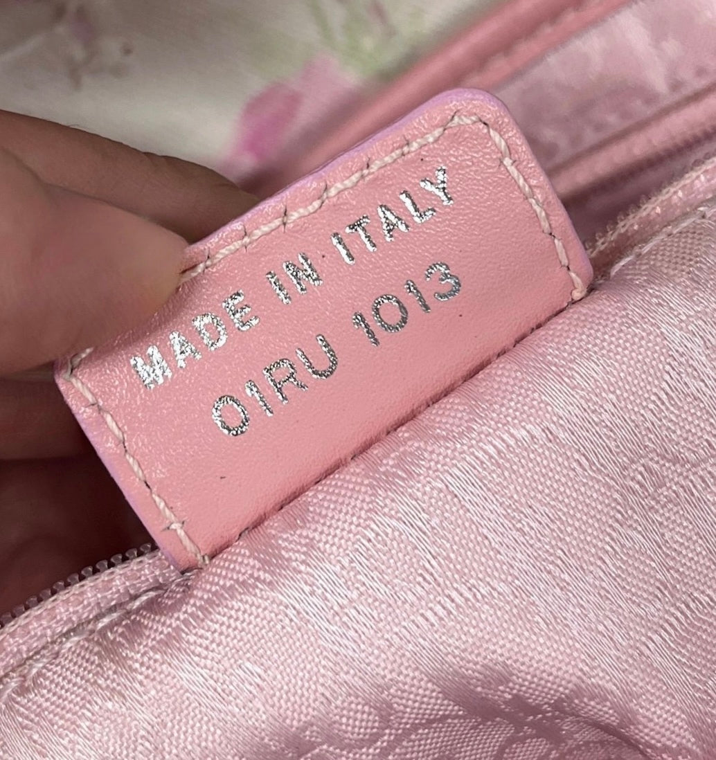 Dior Vintage 2003 White Distressed Pink Floral Canvas Leather Trim Medium Saddle Shoulder Bag