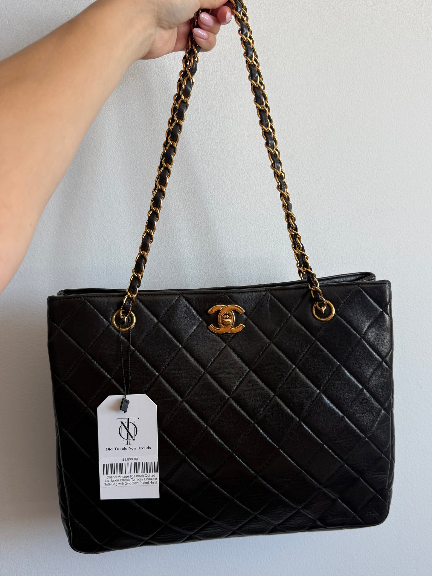 Chanel Vintage 90s Black Quilted Lambskin Classic Turnlock Shoulder Tote Bag with 24K Gold Plated Hardware
