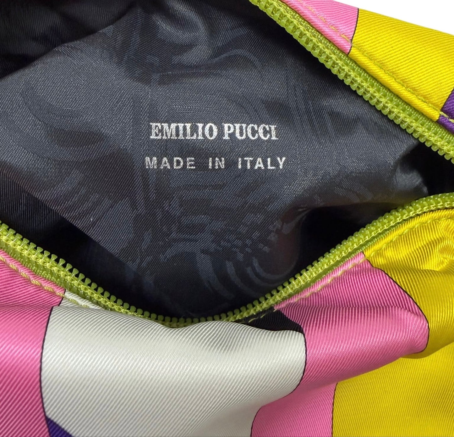 Pucci Vintage Yellow Pink & Purple Satin Mini Cosmetic Top Handle Pochette Bag