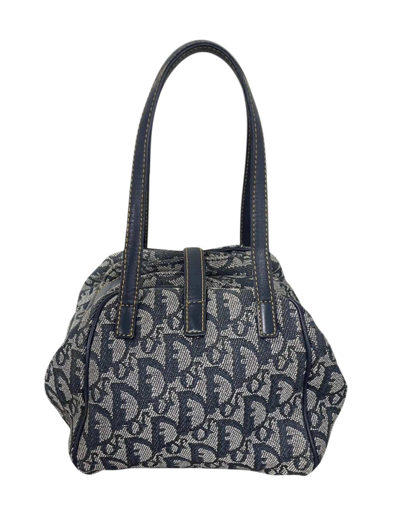 Dior Vintage Navy Blue Trotter Monogram Mini Origami Top Handle Bag