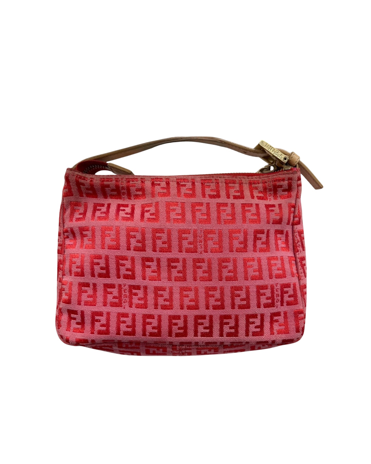 Fendi Vintage Hot Pink & Red Zucchino Zucca Monogram Mini Cosmetic Top Handle Pochette Bag