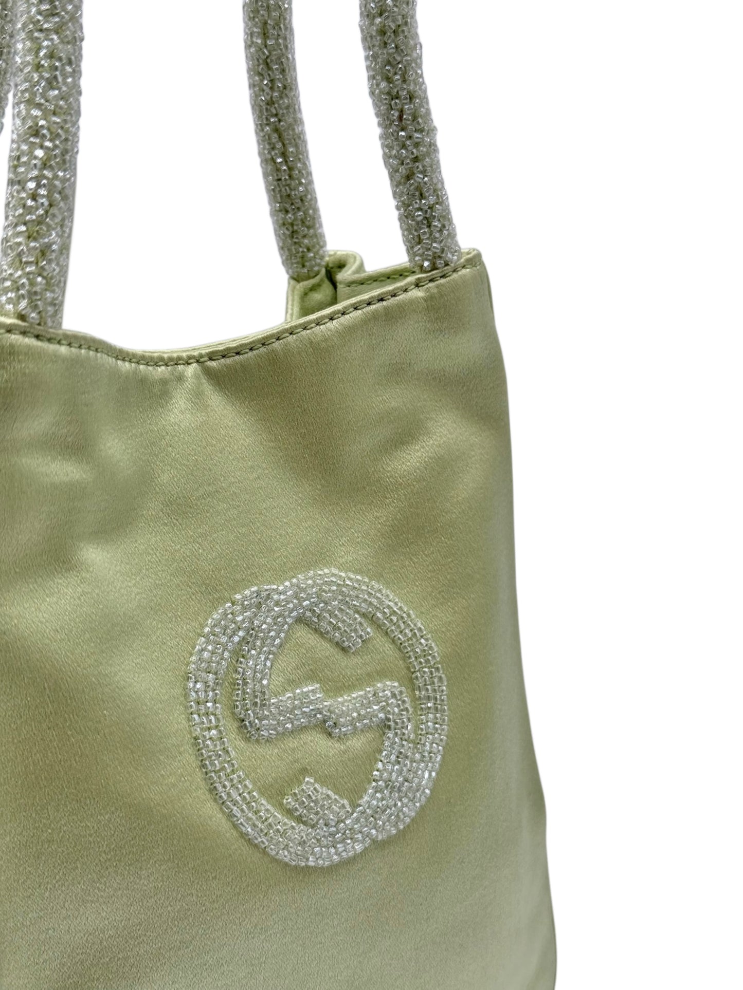 Gucci Vintage Lime Green Satin Beaded Mini Evening Bag