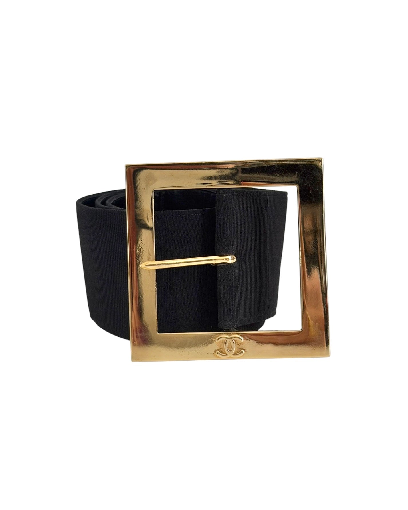 Chanel Vintage Black Nylon Leather Square CC Logo 24K GPHW Belt - Size 38