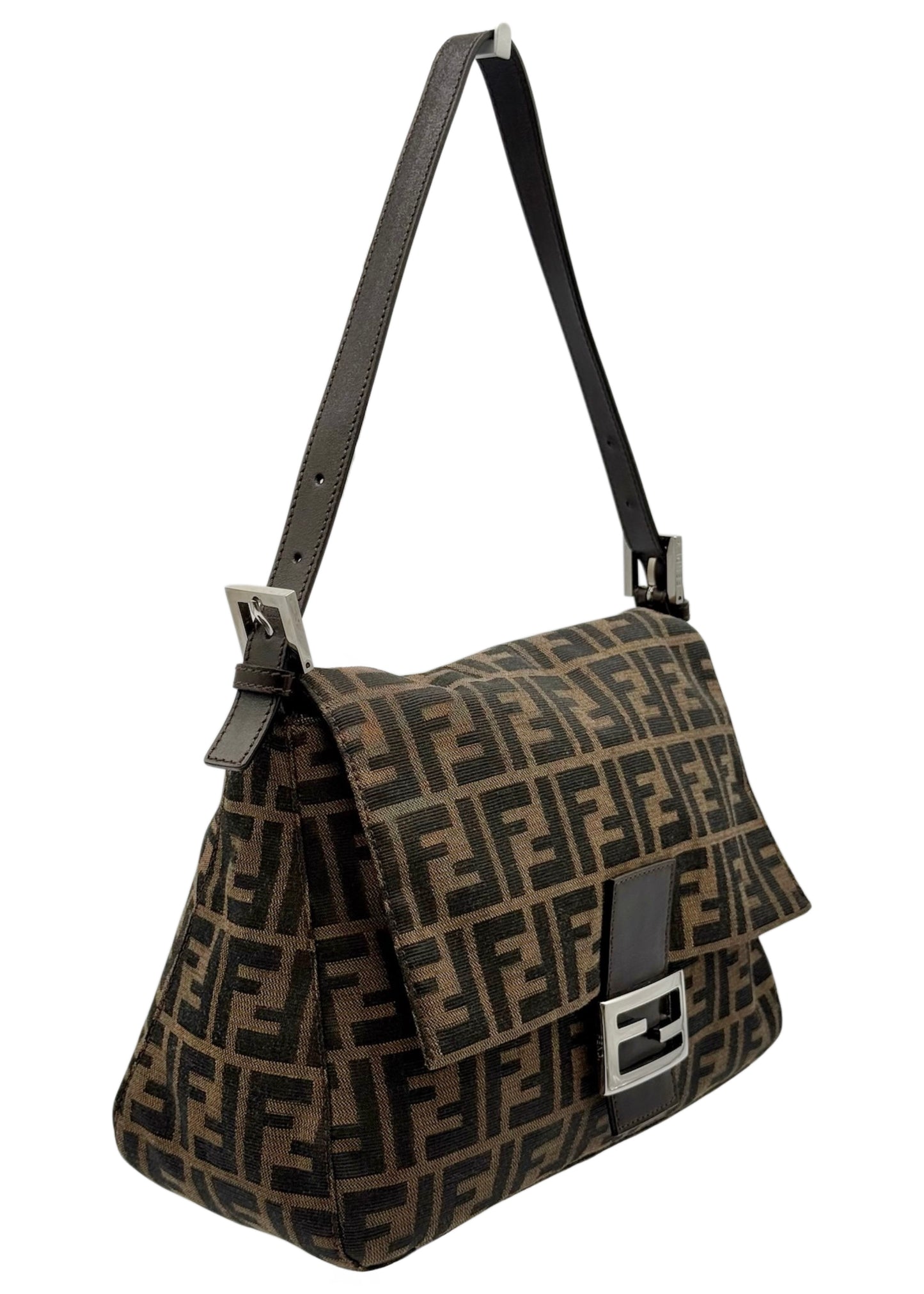 Fendi Vintage Brown Zucca Monogram Classic Mamma Baguette Shoulder Bag