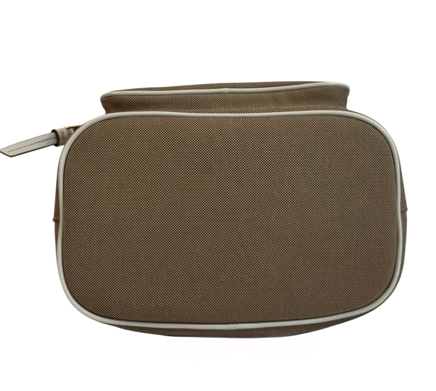 Prada Vintage Beige Jacquard Canapa Canvas Small Drawstring Bucket Shoulder Bag w Ivory Leather Trim