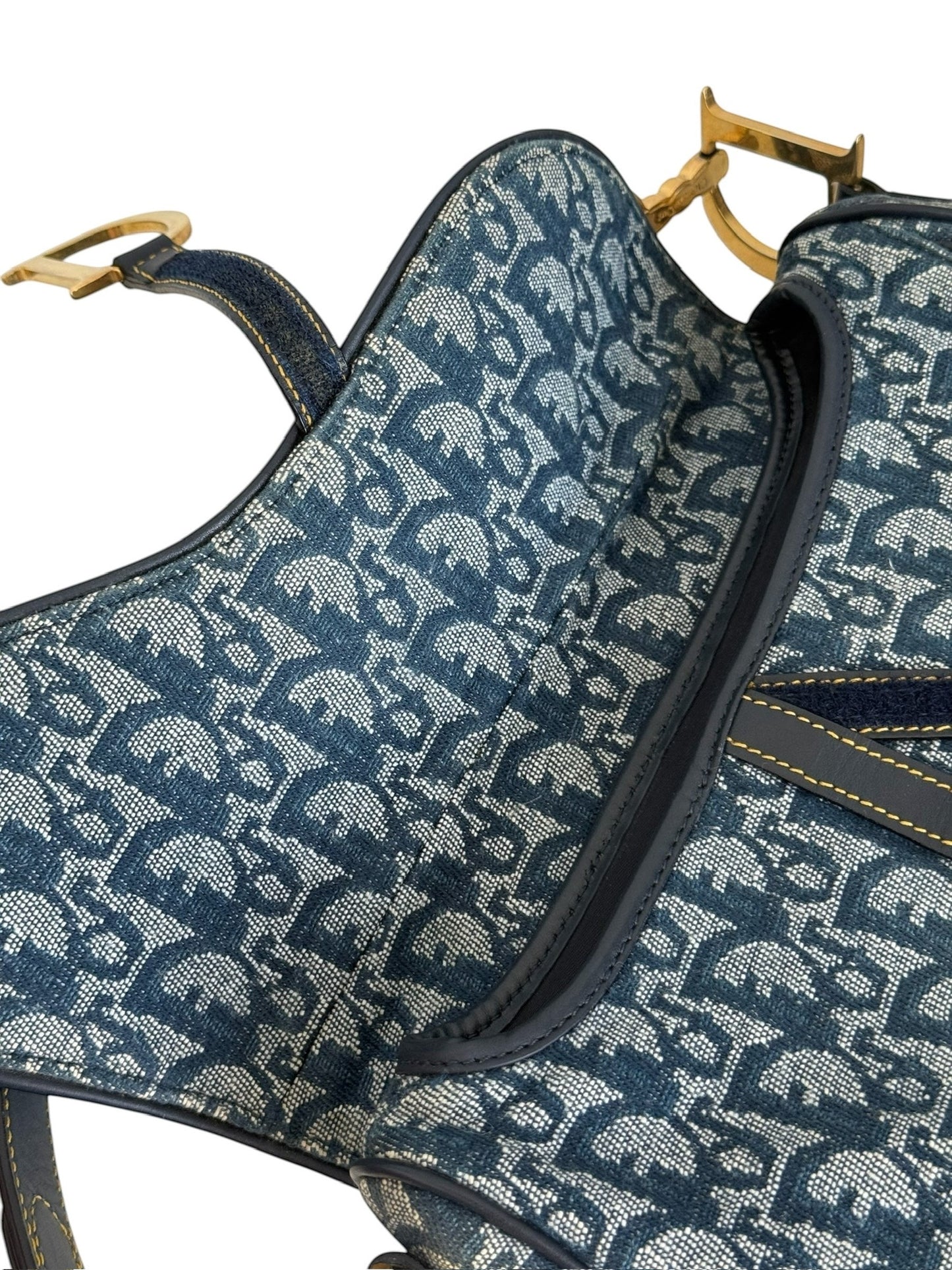 Dior Vintage 2002 Blue Trotter Monogram Double Saddle Bag