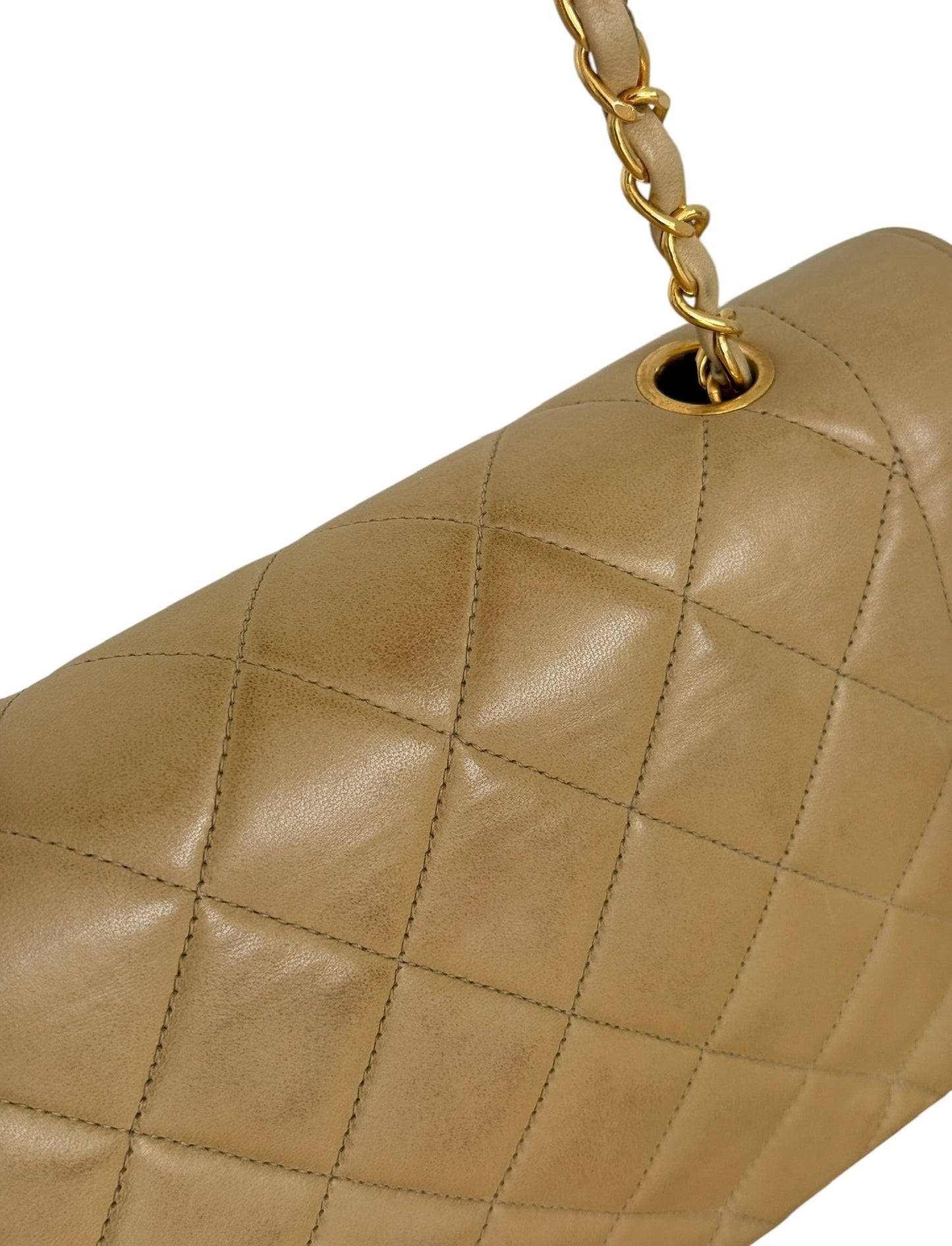 Chanel Vintage 90s Beige Quilted Lambskin Small Diana Classic Flap Bag with 24K GPHW