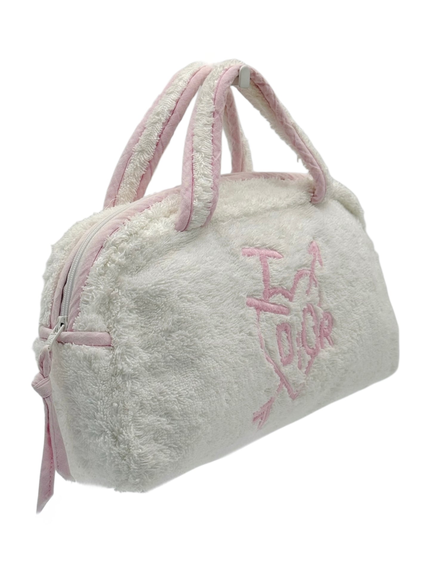Dior Vintage 00s Ivory & Pink I <3 Dior Terry Cloth Cosmetic Mini Top Handle Bag