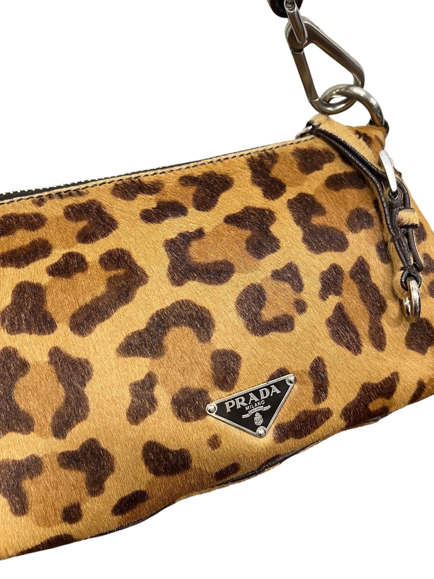 Prada Vintage Brown Leopard Print Pony Hair Cavallino Small Shoulder Bag 