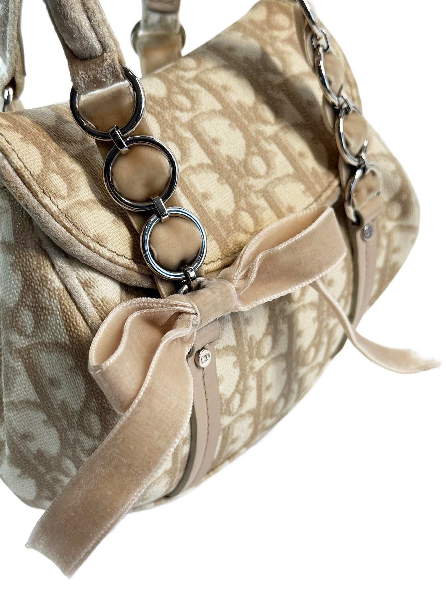 Dior Vintage 2005 Beige Diorissimo Monogram Canvas Mini Romantique Velvet Bow Top Handle bag