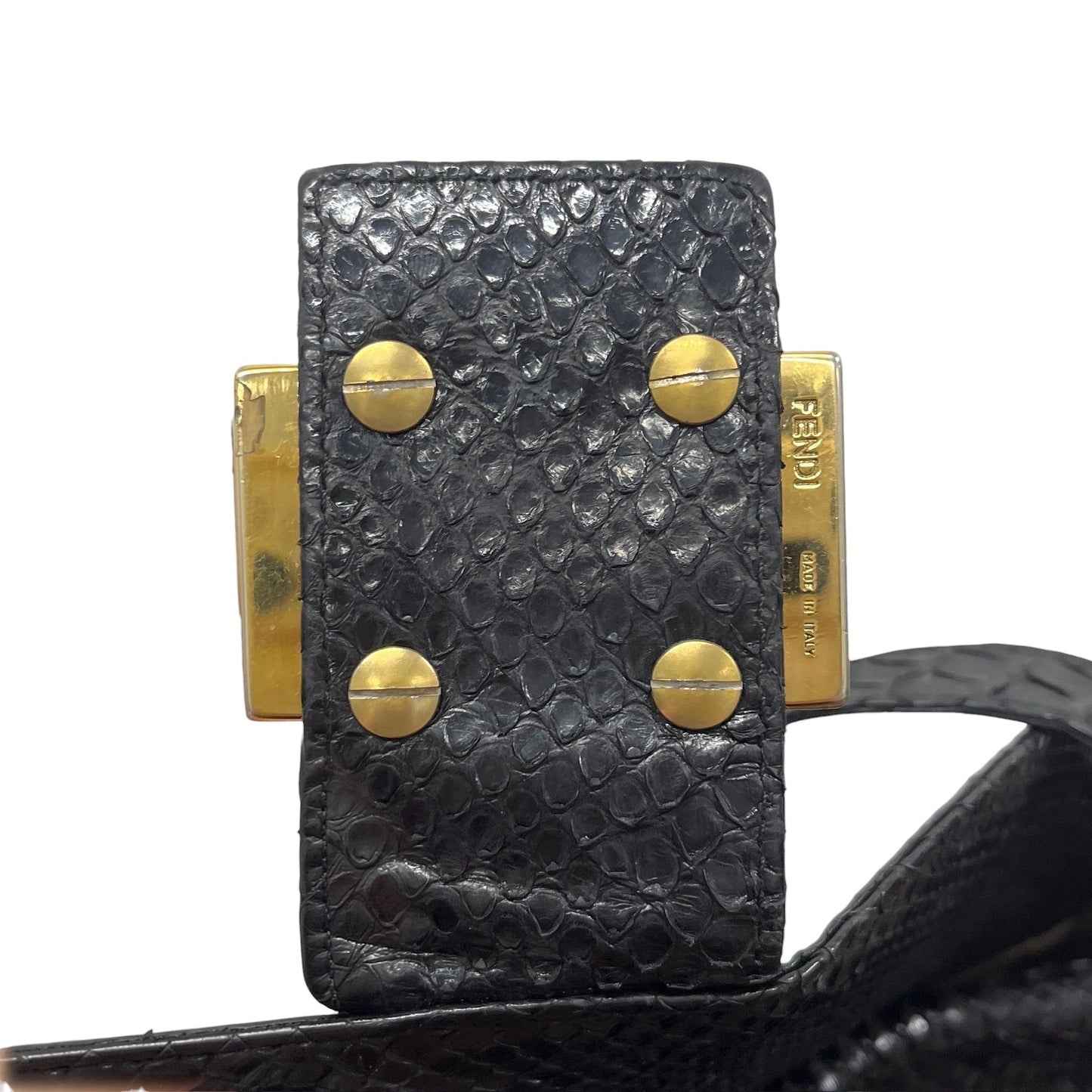 Fendi Vintage Black Python Leather Double Flap Bucket Small Hobo Shoulder Baguette Bag