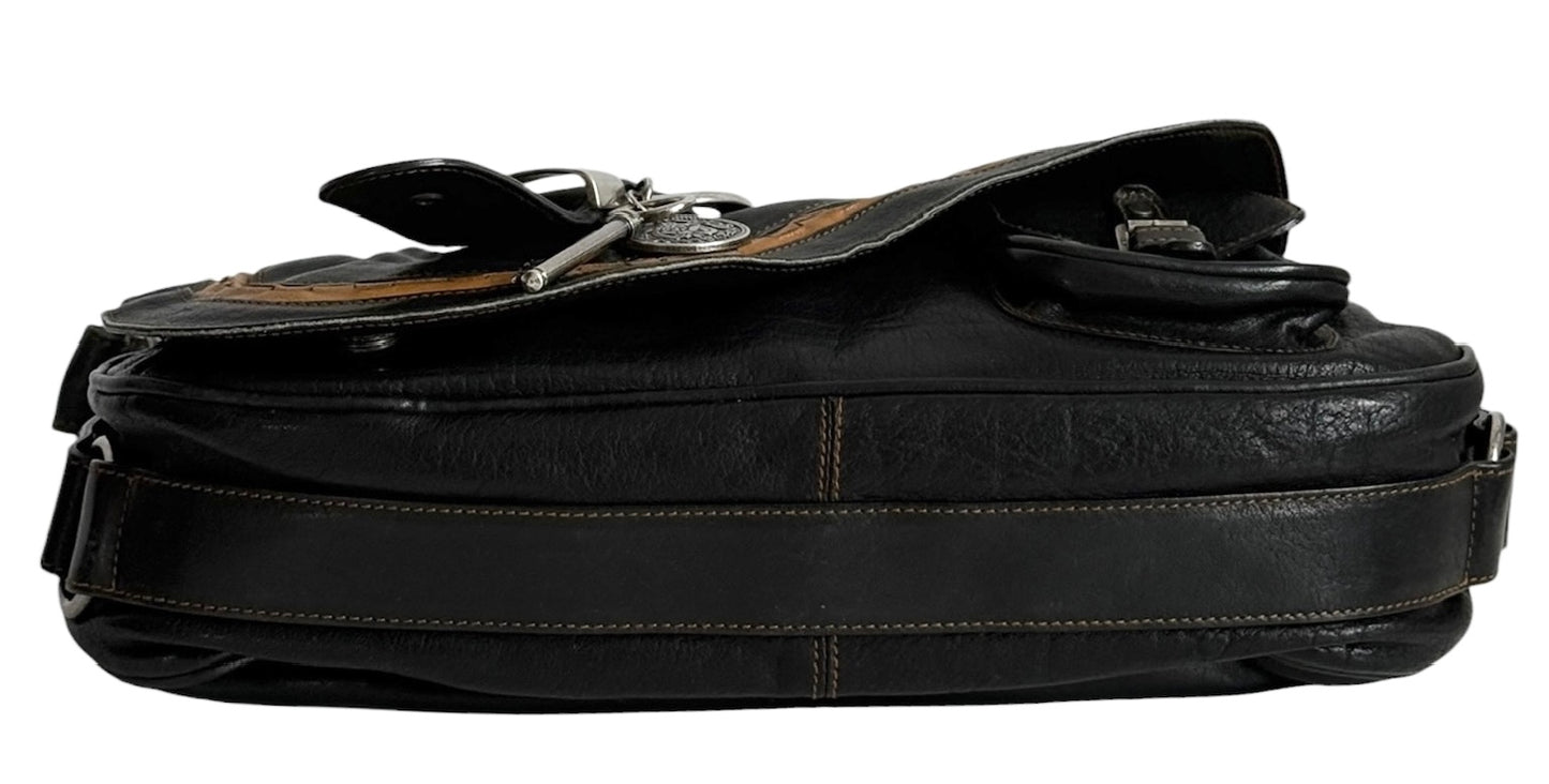 Dior by John Galliano Vintage 2006 Black & Brown Leather Small Gaucho Shoulder Saddle Messenger Bag